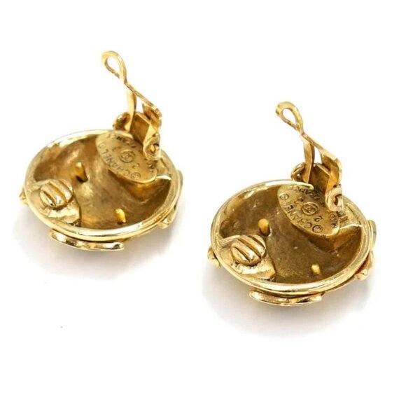 CHANEL CC Logos Rhinestone Round Clip-On Earrings Gold Tone 23 Auth w/Box q11447 - Picture 5 of 16